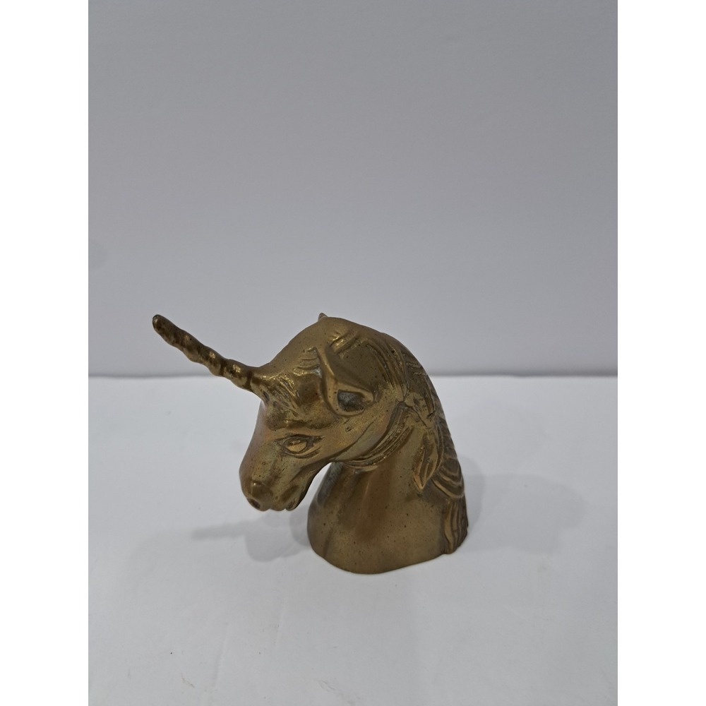 Vintage‎ Brass Unicorn Head Figurine Paper Weight